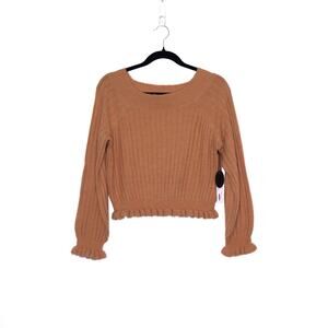 AMUSE SOCIETY NEW Sija sweater Cognac Knit Off Shoulder Ruffled Hem Women's S